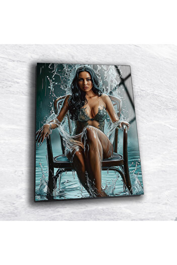 indispensablely Attractive Woman Glass Wall Painting , Beauty Salon Wall Decor , Office Wall Decor , Ready to Hang