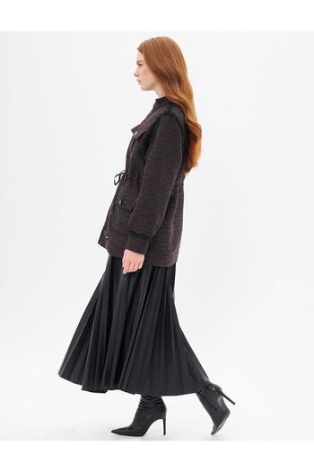 Kayra Plum Color Button Detailed Tasseled Jacket