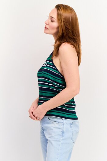 Asos Design Women Halter Neck Sleeves Stripe, Navy Blue