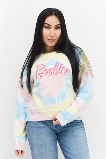 Barbie Women Crew Neck Tie Dye Long Sleeves Sweatshirt, Pink Combo