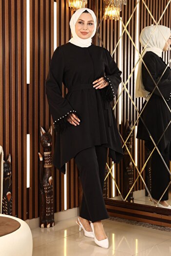 Modamihram Feather Detailed Suit Black 19131