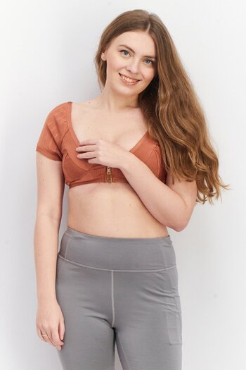 Asos Design Women Ultra Glam Bandage Zip Font Corset Bikini Top, Brown