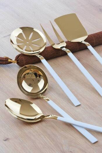 DMR LİFE Dmr Life Diamond Gold White Service Set 5 Pieces 18/10