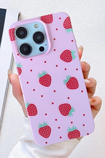 3GEN CASE iPhone 15 Pro Compatible Strawberry Patterned Launch Interior Velvet Case
