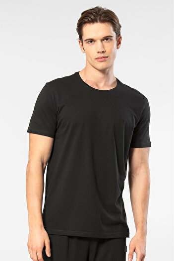 Cacharel 2169 Men's Modal Cotton Crew Neck Short Sleeve T-Shirt-Black