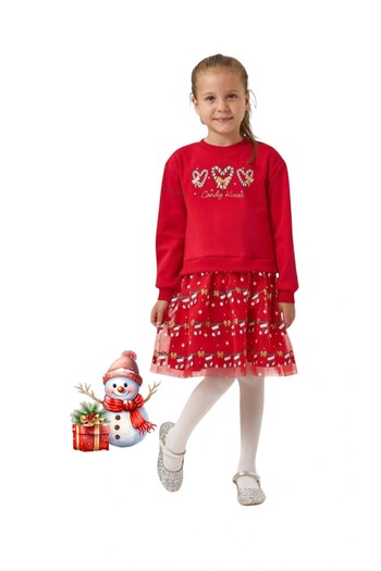Elidabutik New Year / New Year Themed Candy Red Dress