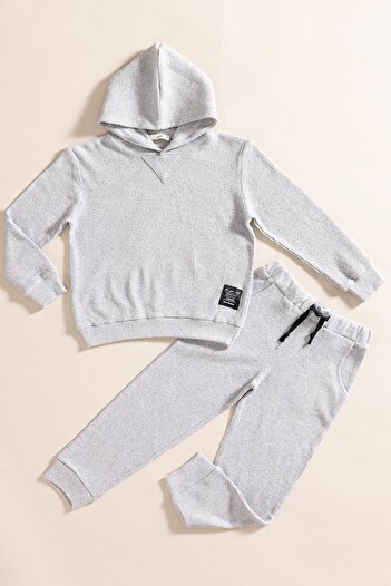 for you kids 2-Piece Hooded Light Gray Waffle Sweat Jogger Bottom Top Set