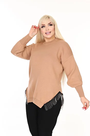 MJORA Crew Neck Comfortable Fit Chain Detailed Slit Knitwear Sweater