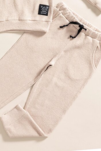 for you kids Set of 2 Hooded Stone Waffle Sweat Jogger Bottom Top