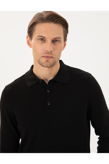 Pierre Cardin Black Slim Fit Polo Neck Basic Knitwear Sweater 50296584-Vr046