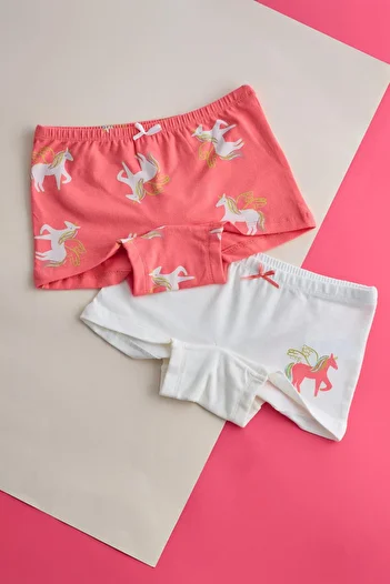 Katia&Bony Girl's 2 Pack Unicorn Boxers Ecru/Pink
