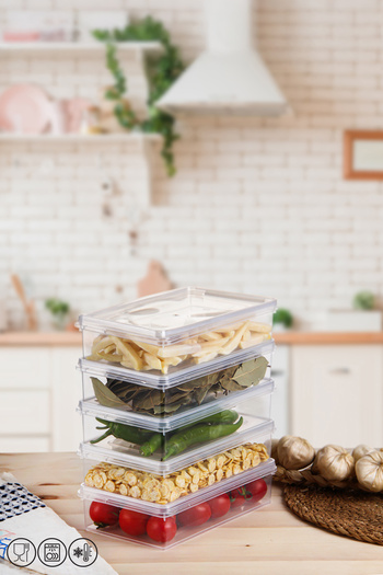 Pazarika 2 Liter 5 Plastic Storage Containers - Self-Covered, Airtight, 24X14X6 cm