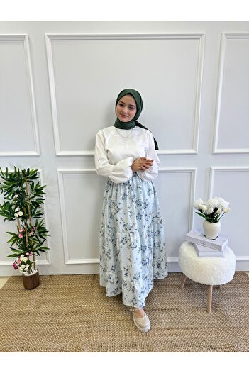 Moda Lippa Fusta albastră stratificată cu modele florale