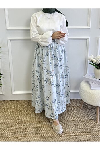 Moda Lippa Fusta albastră stratificată cu modele florale
