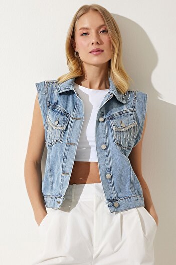 Lovelyİstanbul Denim Chain Vest - Blue Lrv0083