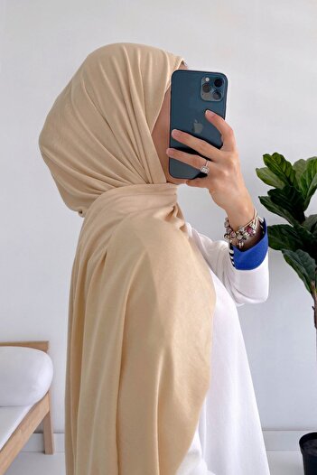 Ka Hijab Χτενισμένο βαμβακερό σάλι - Μπεζ