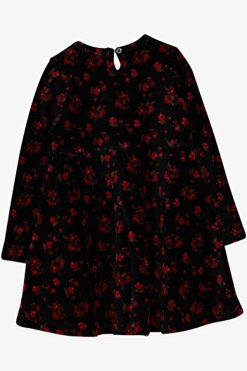Breeze 2-6 Years Girl's Black Floral Patterned Velvet Dress