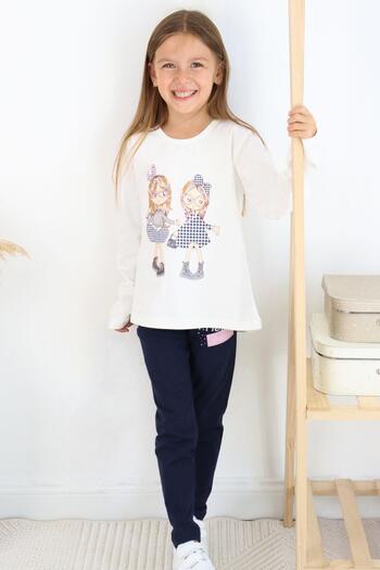 Breeze 2-6 Years Old Girl's Printed Tights Set - Friendship Themed, Happy Girls, Ecru