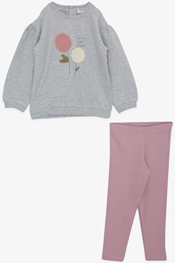 Breeze Girl's Tights Suit Floral Printed Punch Embroidered 1-4 Years, Gray Melange
