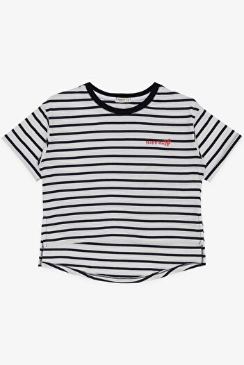 Breeze Κοριτσίστικο T-Shirt Κείμενο εμπριμέ κοντό ριγέ μπροστά 9-16 ετών, λευκό