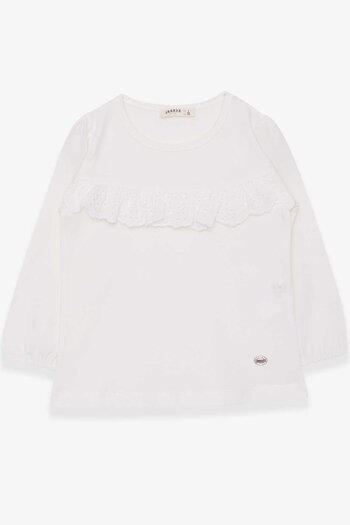 Breeze Girl's Long Sleeve T-Shirt Ruffled, Age 3-8, Ecru