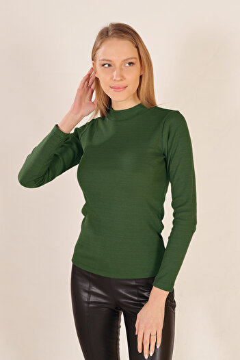 ESPİNA Women's Ribbed Camisole Turtleneck Knitted Blouse