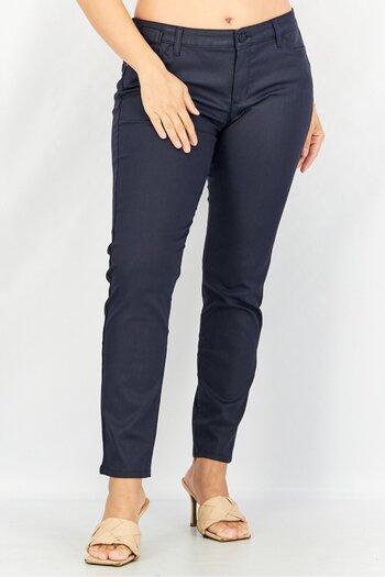 ONE STEP Women Slim Fit Solid Stretchable Denim Jeans, Navy