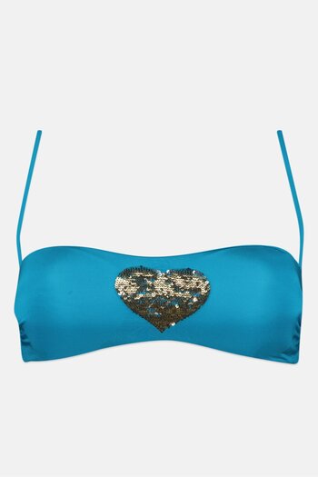 TWINSET Women Embellished Padded Bikini Top, Aquamarine