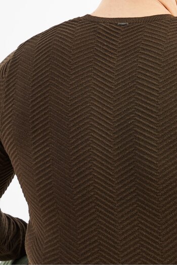 IKKS Men Crew Neck Long Sleeve Textured Sweater, Dark Khaki Brown