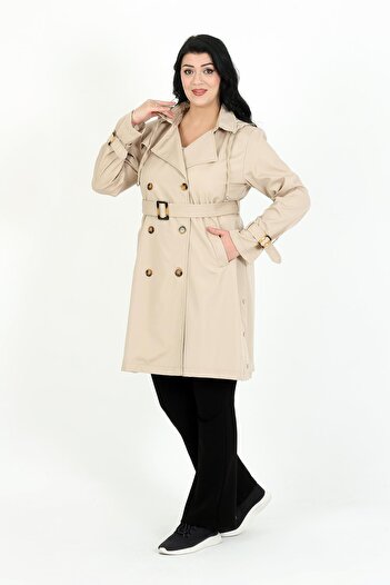 By Alba Collection Women's Ecru Lined Water Repellent Bondit Plus Size Trench Coat