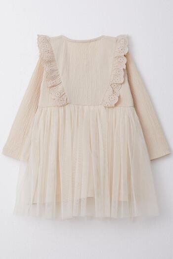 Breeze Beige Colored Girl's Long Sleeve Laced Dress - 1.5-5 Years