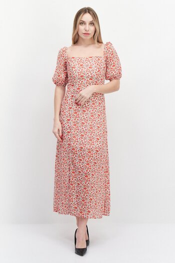 IN THE STYLE Women Floral Print Square Neck Midi Dress,White