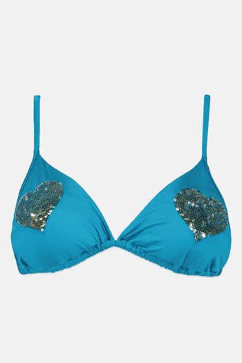 TWINSET Women Embellished Padded Bikini Top, Aquamarine