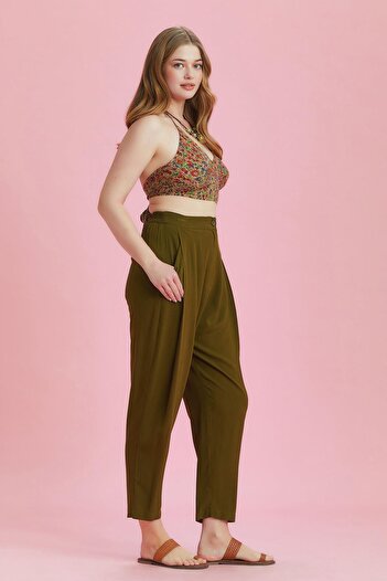 Los banditos Elastic Waist Pleated Khaki Plus Size Summer Trousers