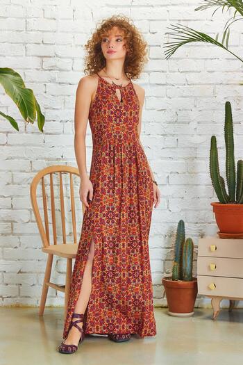 Los banditos Low-cut Front Slit Dress