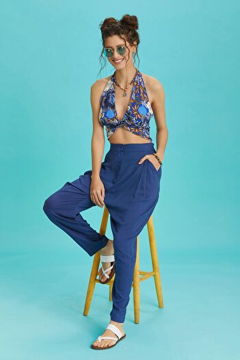 Los banditos Elastic Waist Pleated Indigo Summer Trousers