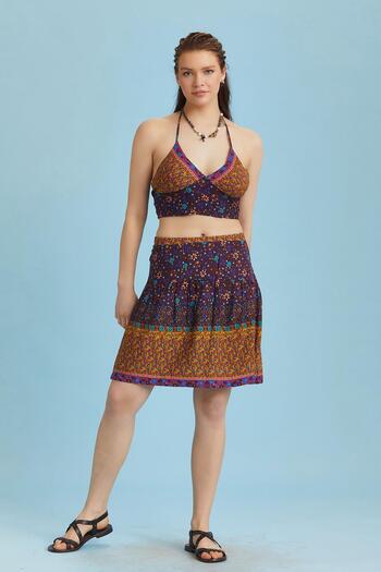 Los banditos Floral Watery Fabric Bohemian Mini Skirt with Elastic Waist