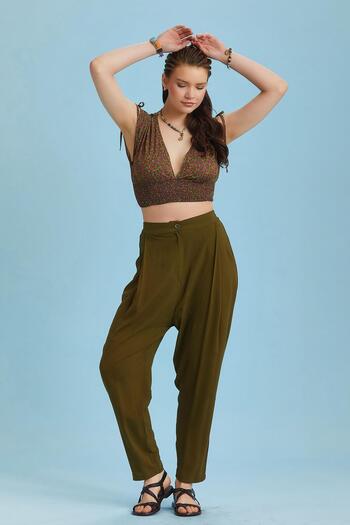 Los banditos Elastic Waist Pleated Khaki Summer Trousers