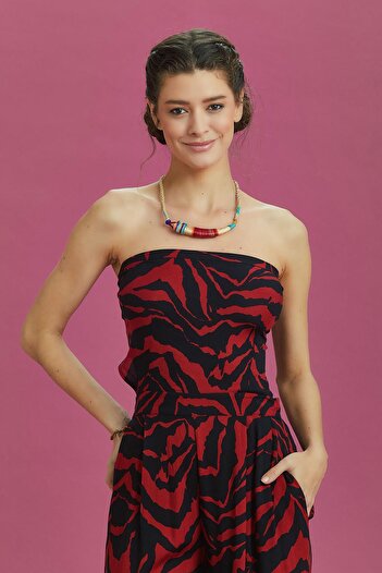 Los banditos Red Black Wide Leg Strapless Jumpsuit