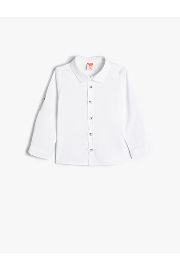 Koton Langärmliges Basic-Shirt aus Baumwolle – geknöpft