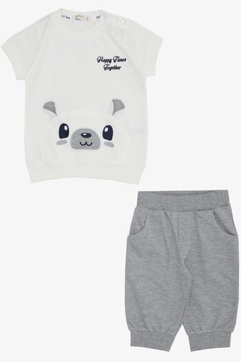 Breeze 9 Months-3 Years Baby Boy Capri Set - Cute and Embroidered, Ecru