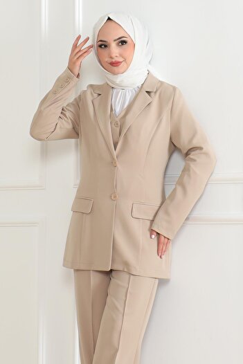 Modamihram Beige Vest Triple Suit - 19222