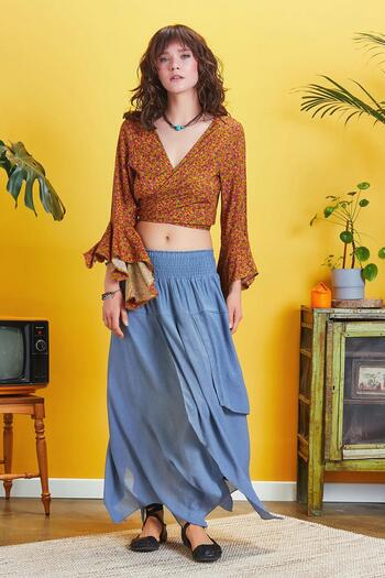 Los banditos Bohemian Style Layered Loose Elastic Waist Long Skirt