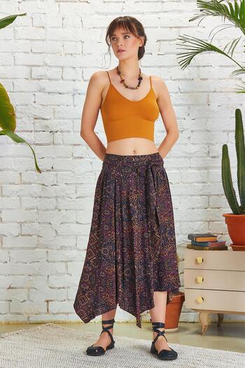 Los banditos Loose Midi Flared Skirt with Tie Waist