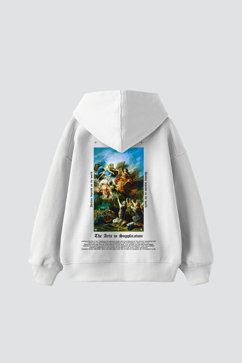 Sekizbiraltı Arts Supplication Printed Oversize Unisex Premium White Hoodie