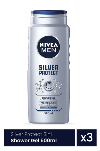 NIVEA Men Silver Protect 3in1 Shower Gel 3 Pieces x 500ml