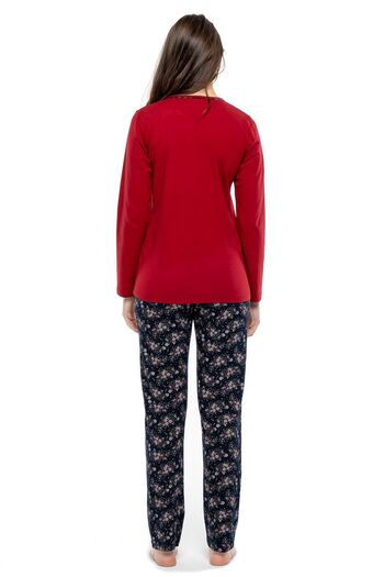 Mod Collection 3975 Women's Claret Red Patchwork Long Sleeve Pajama Set - burgundy