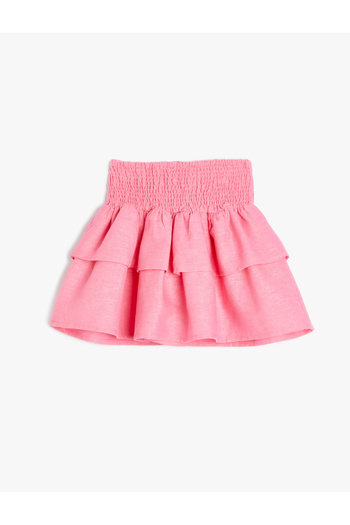 Koton Linen Skirt Layered Elastic Waist Gipe Detailed
