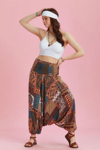 Los banditos Pantaloni Shalwar cu modele boeme cu detaliu în talie Gipe