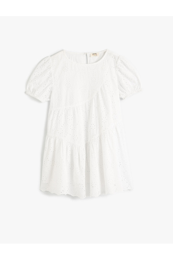 Koton Round Neck Cotton Scalloped Dress - Short Sleeve